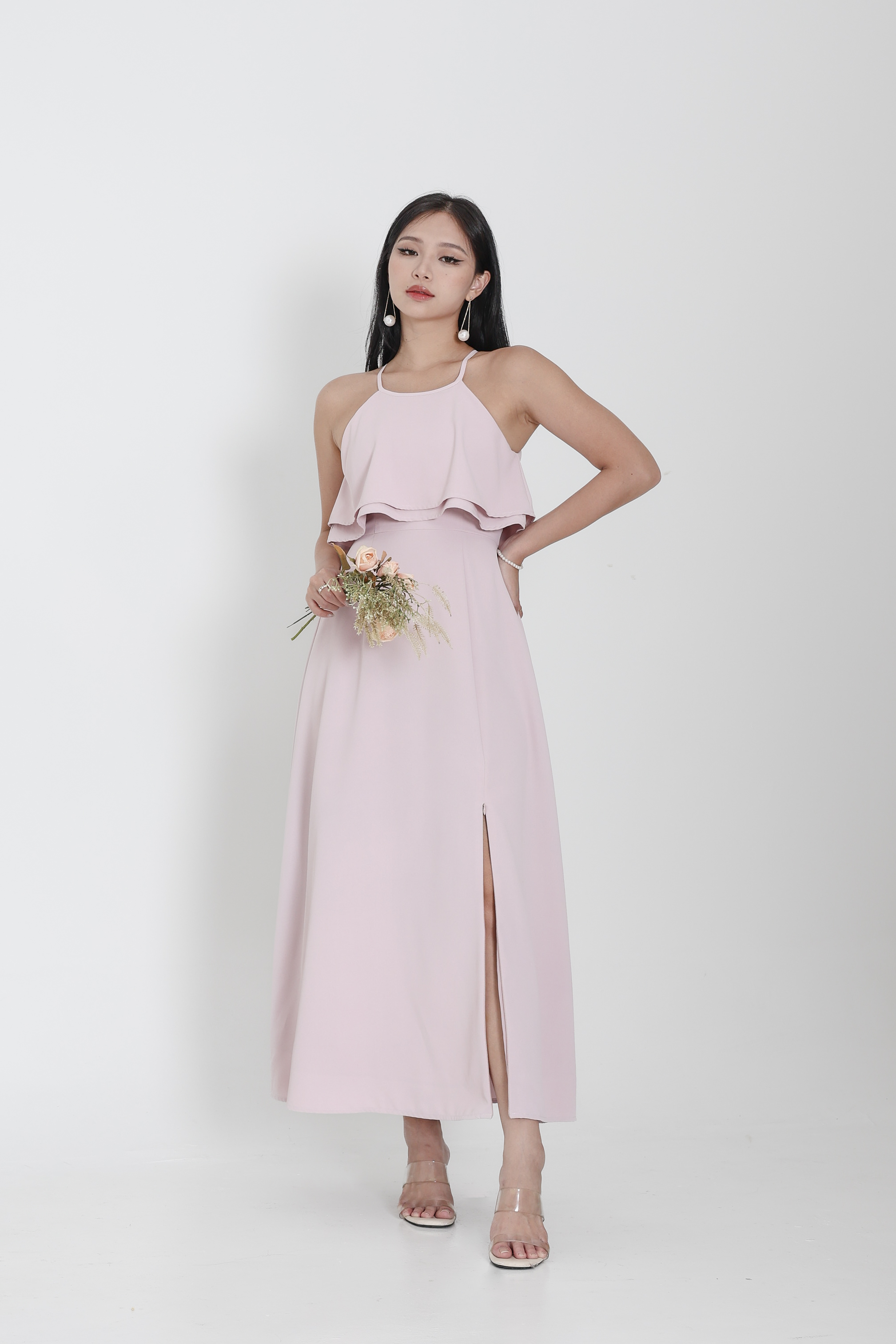 pink halter maxi dress