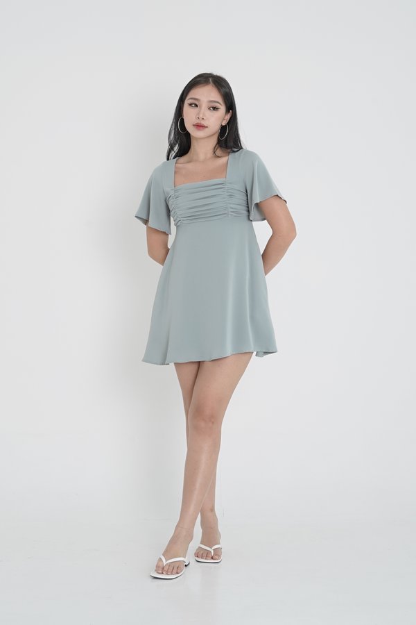 *TPZ* OHANA PLEATED BABYDOLL DRESS ROMPER *WITH DETACHABLE SHORTS* IN LAGOON BLUE