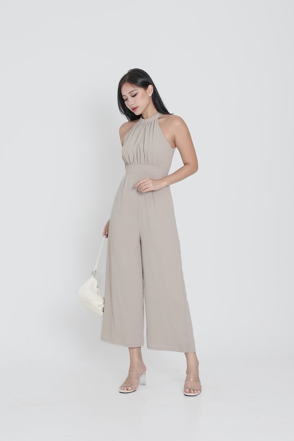 *TPZ* VIENNA HALTER JUMPSUIT IN STONE CLAY