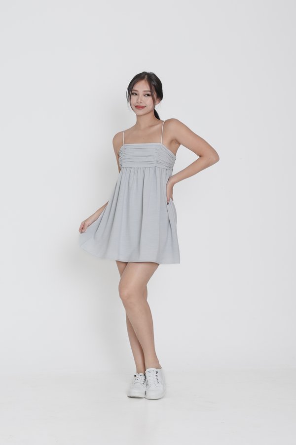 *TPZ* SEOUL RUCHED TEXTURED BABYDOLL DRESS ROMPER *WITH DETACHABLE SHORTS* IN BLUE DREAM