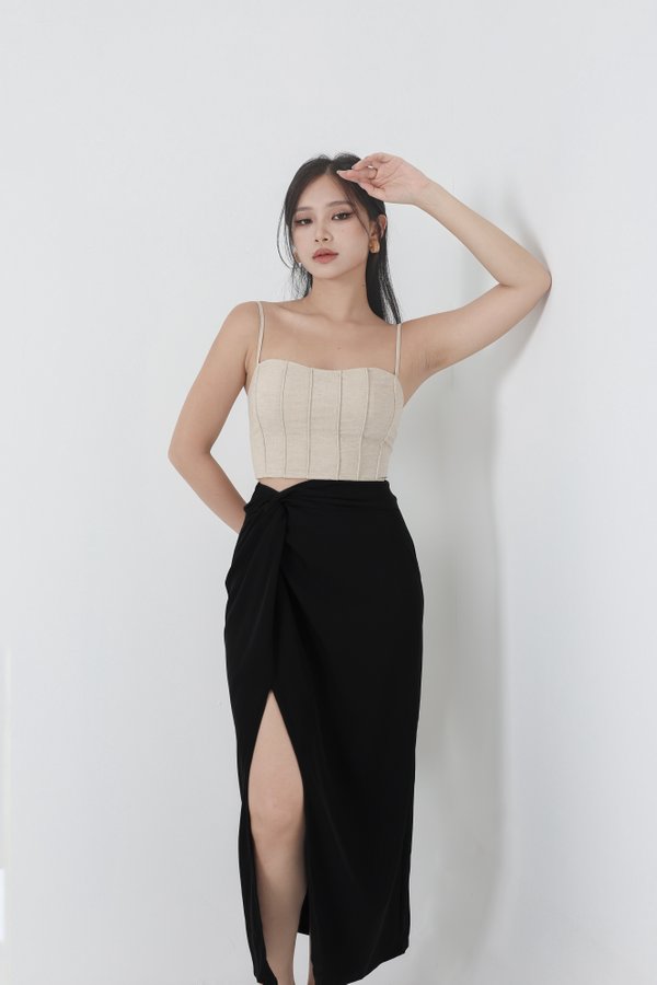 *TPZ* FLAIR KNOTTED MIDI SKIRT IN BLACK