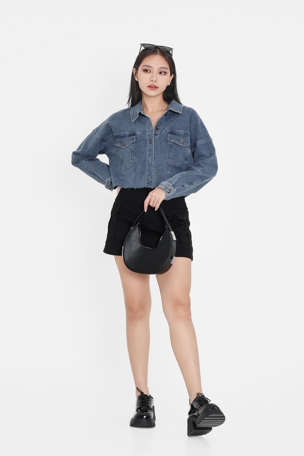 *TPZ* ON THE EDGE RIPPED DENIM JACKET IN MID WASH