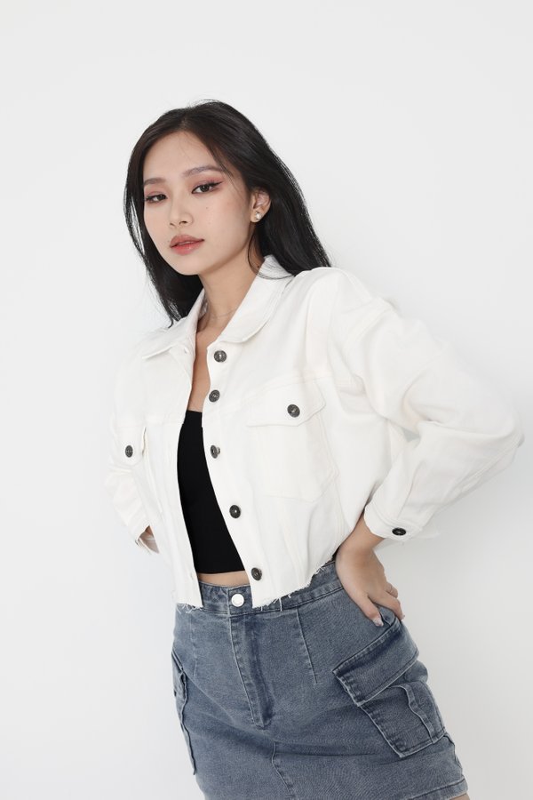 *TPZ* ON THE EDGE RIPPED DENIM JACKET IN WHITE