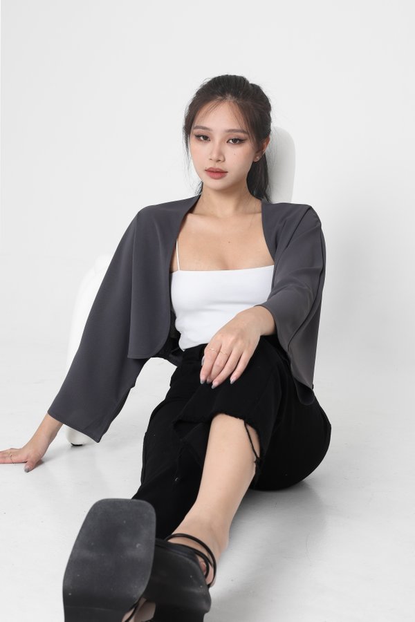 *TPZ* HANA CROPPED KIMONO IN GUNMETAL GREY