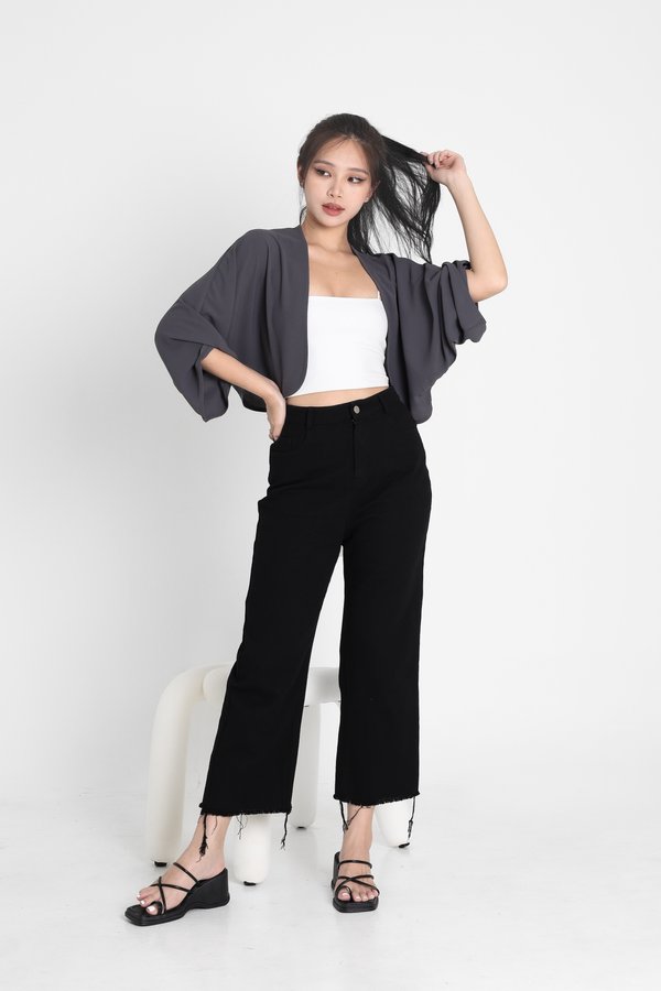 *TPZ* HANA CROPPED KIMONO IN GUNMETAL GREY