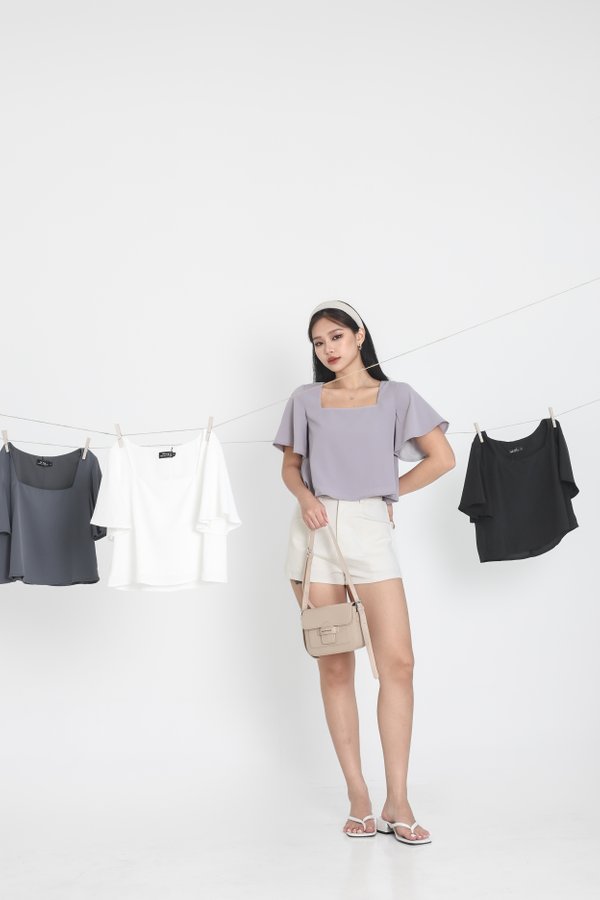*TPZ* PHOEBE FLUTTER TOP IN LILAC GREY