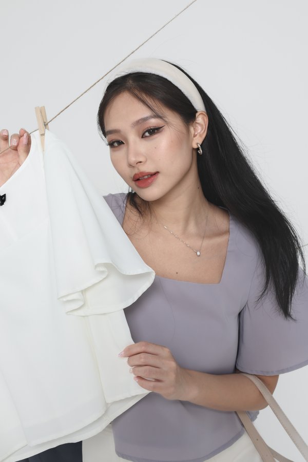 *TPZ* PHOEBE FLUTTER TOP IN LILAC GREY