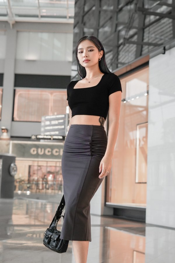*TPZ* ON ROTATION BODYCON MIDI SKIRT IN GUNMETAL