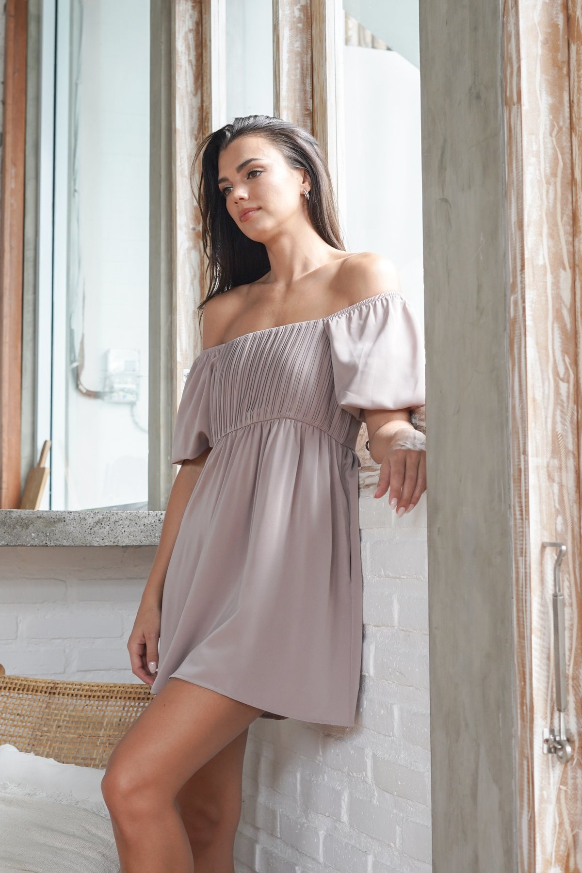 TPZ* WHIMSICAL PLEATED BABYDOLL TOP/ DRESS IN SOFT MAUVE