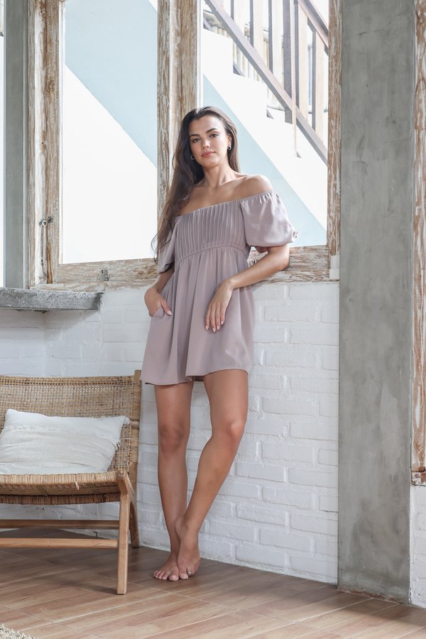 *TPZ* WHIMSICAL PLEATED BABYDOLL TOP/ DRESS IN SOFT MAUVE