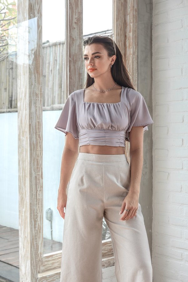 *TPZ* HAVEN RUCHED FLUTTER TOP IN LILAC GREY