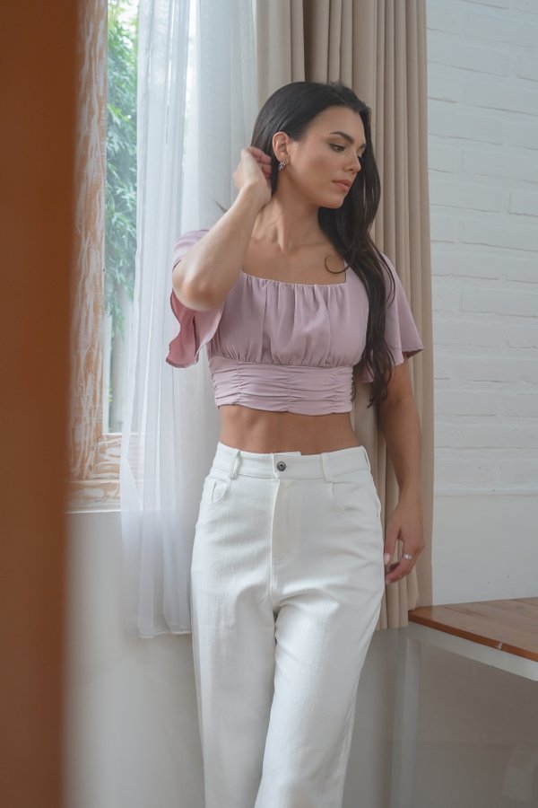 *TPZ* HAVEN RUCHED FLUTTER TOP IN DUSTY PINK
