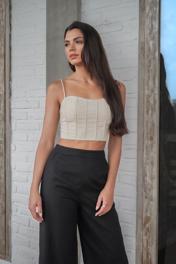 *TPZ* LEAL LINEN PADDED CROP TOP IN NATURAL LINEN