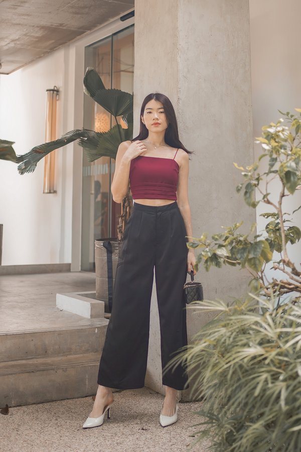 *TPZ* MERELL PLEATED CROP TOP IN BURGUNDY