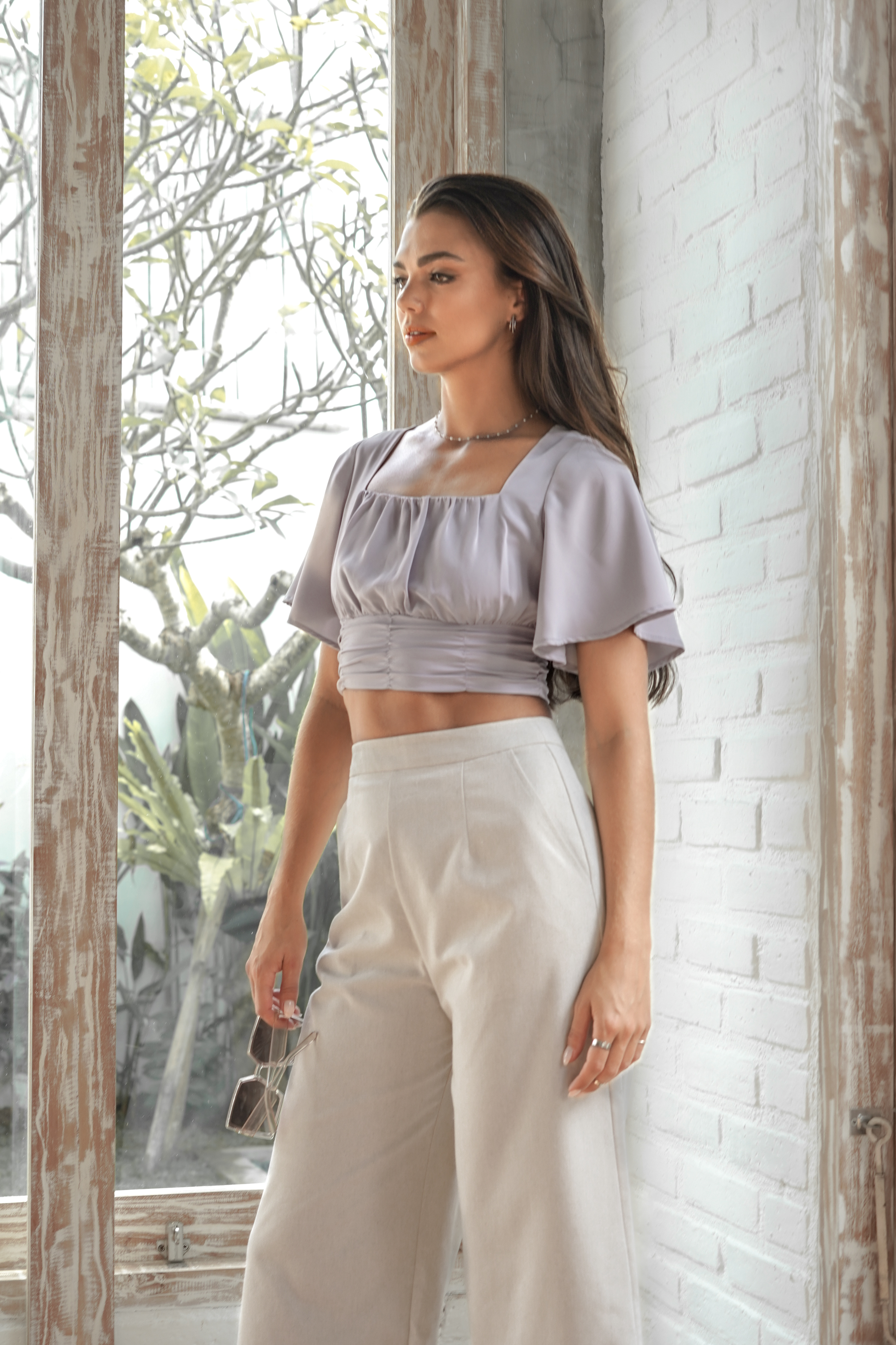 TPZ* HAVEN RUCHED FLUTTER TOP IN LILAC GREY | TOPAZETTE