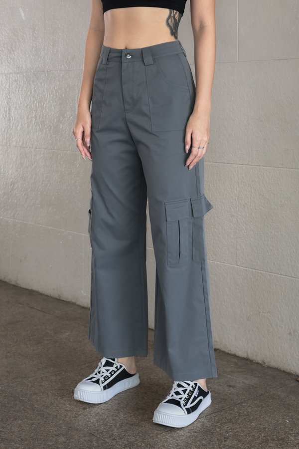 *TPZ* IRREGULAR CARGO PANTS IN ASH BLUE