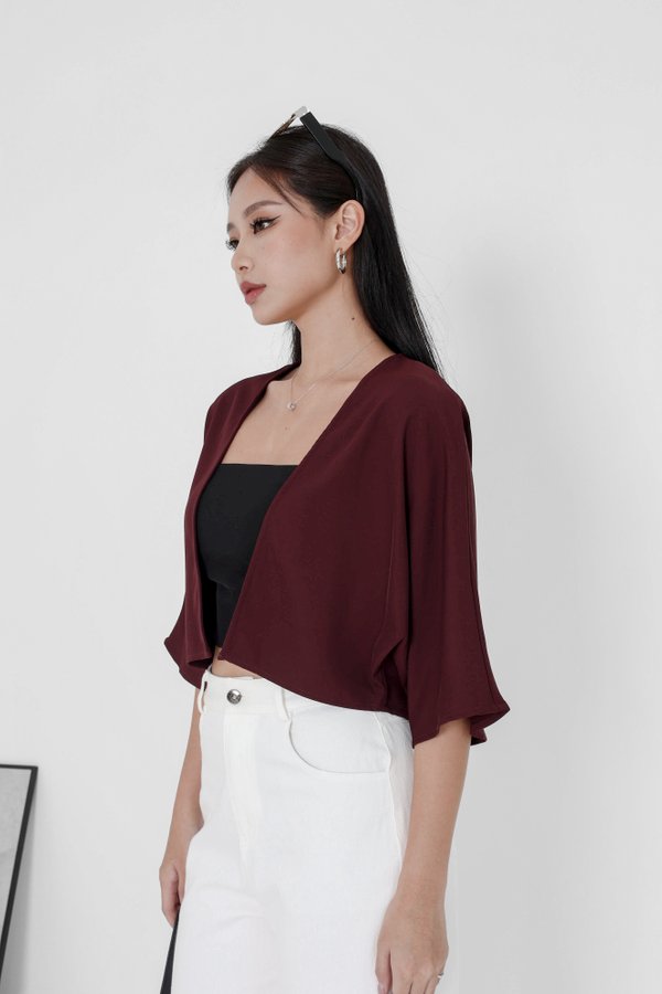 *TPZ* IKIGAI CROPPED KIMONO IN DEEP BURGUNDY (NOT FOR INDIVIDUAL SALE) 