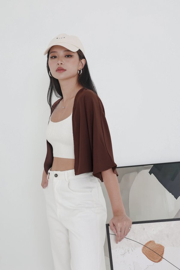 *TPZ* IKIGAI CROPPED KIMONO IN CHOCOLATE (NOT FOR INDIVIDUAL SALE) 