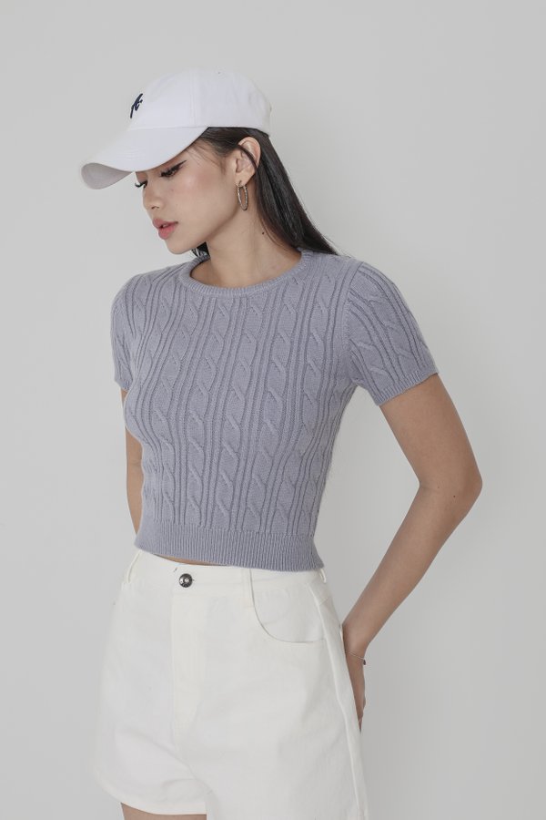 *TPZ* EVE CABLE KNIT TOP IN OZONE BLUE