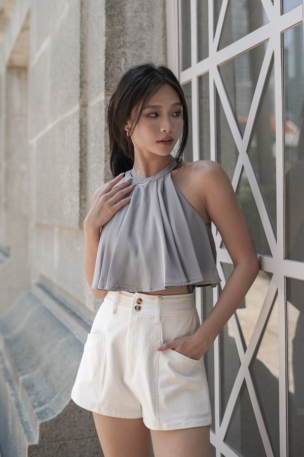 *TPZ* FRANKS PLEATED HALTER TOP IN STORM GREY