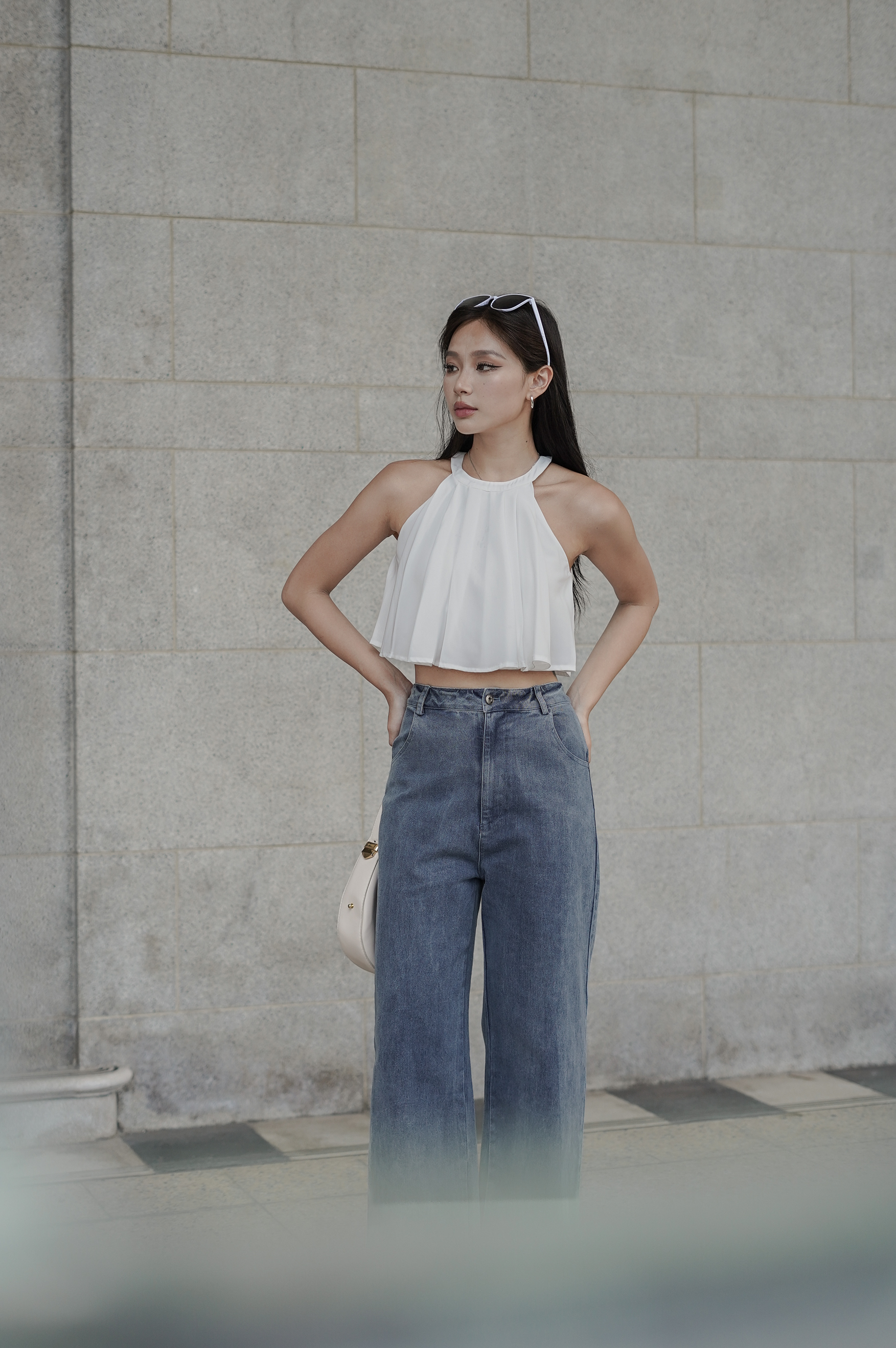 TPZ* FRANKS PLEATED HALTER TOP IN WHITE | TOPAZETTE
