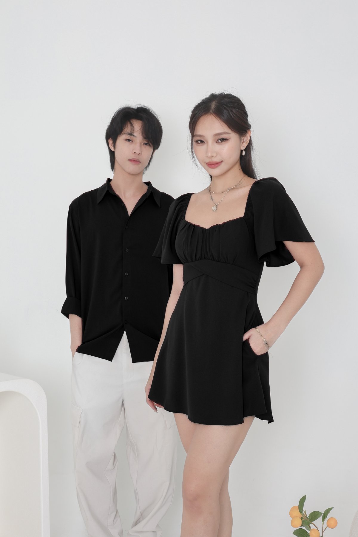 (PREORDER) *TPZ* EMPIRE FLUTTER DRESS ROMPER IN BLACK TOPAZETTE