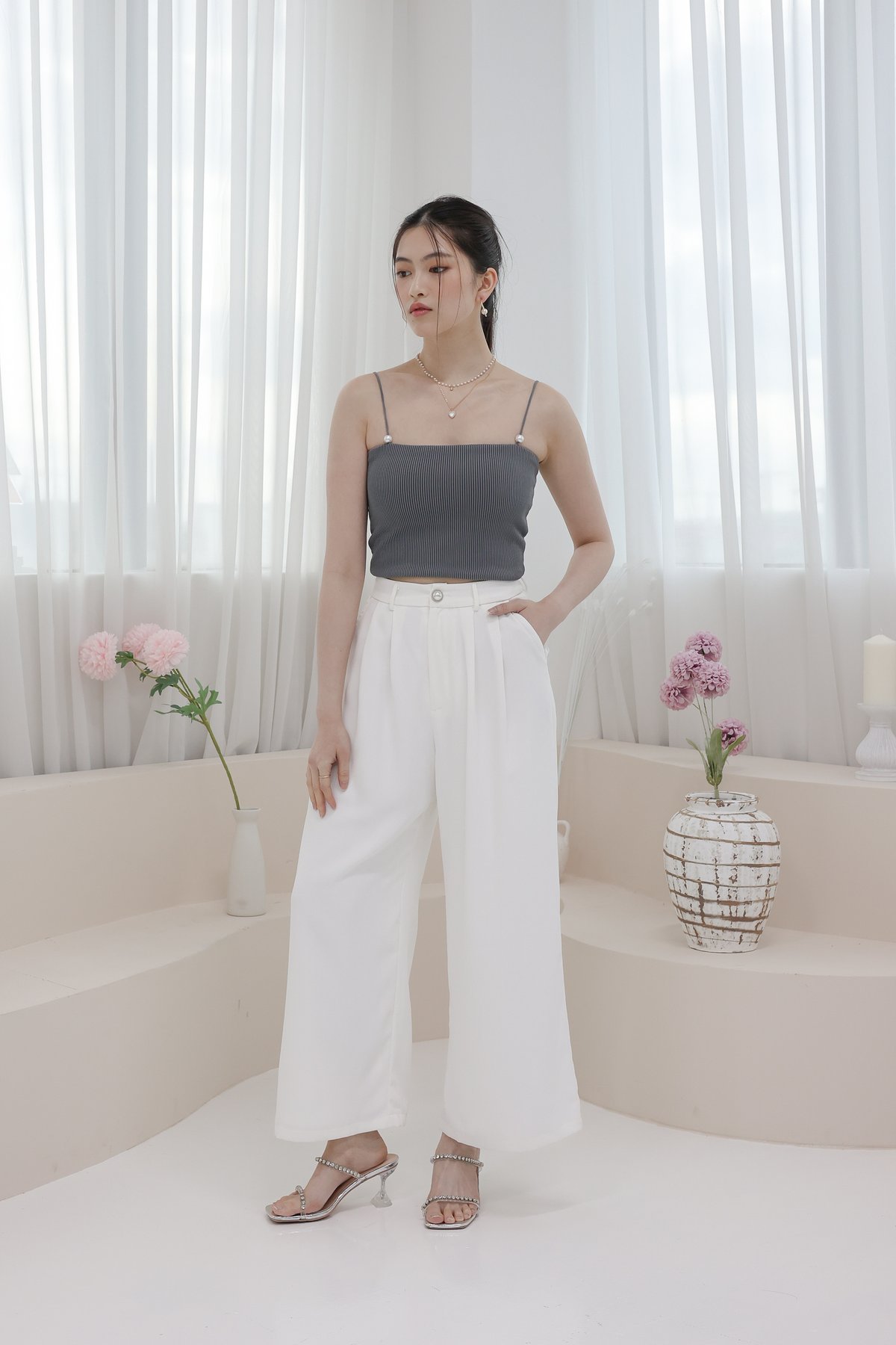 *TPZ* CADENCE PEARL HIGH WAISTED PANTS IN WHITE | TOPAZETTE