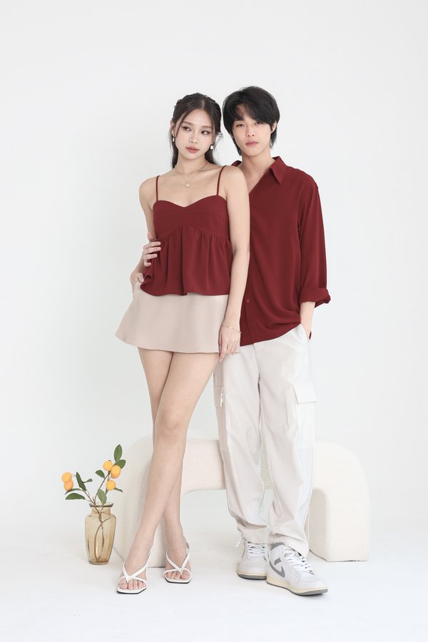 *TPZ* MELODY BABYDOLL TOP IN BURGUNDY WINE