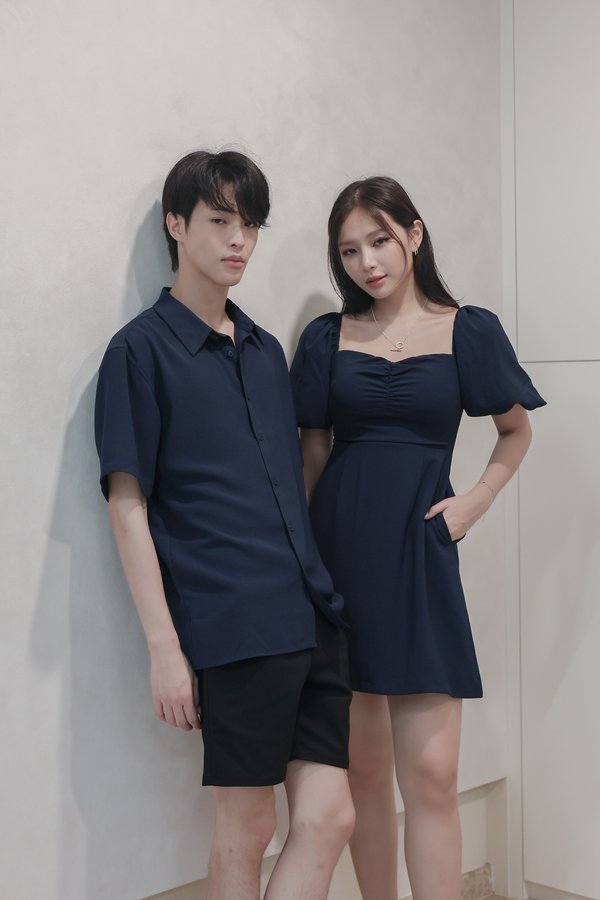 *TPZ* SAFFRON BUBBLE SLEEVES PADDED DRESS IN NAVY