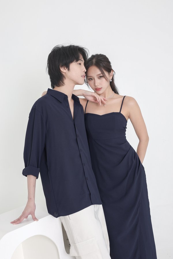 *TPZ* DAY ONE RUCHED MAXI DRESS IN NAVY