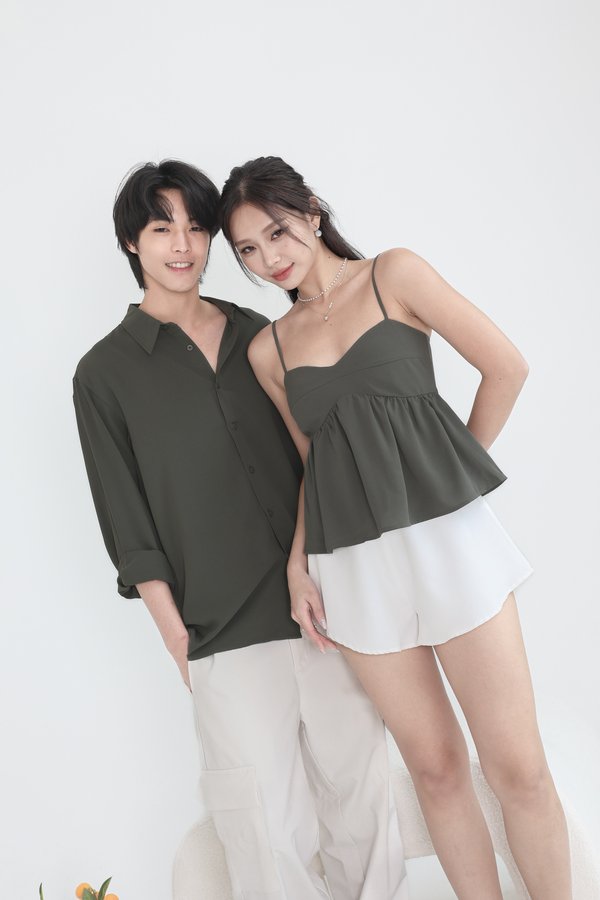 *TPZ* MELODY BABYDOLL TOP IN OLIVE GREEN
