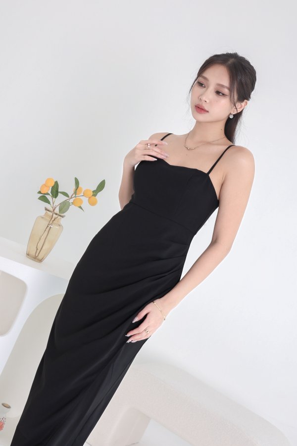 *TPZ* DAY ONE RUCHED MAXI DRESS IN BLACK