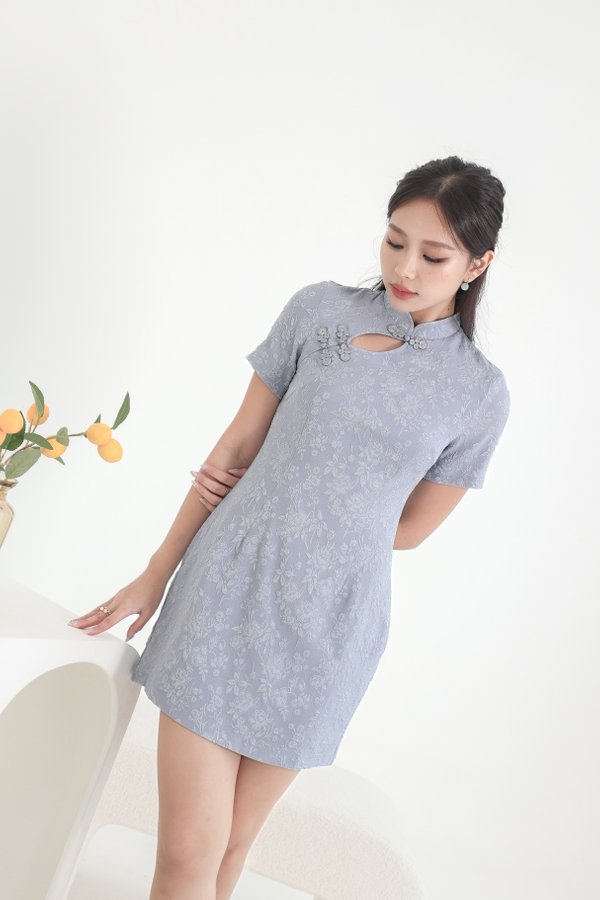 *TPZ* GOOD LUCK EMBROIDERY CHEONGSAM IN DUSTY BLUE