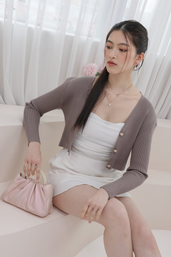 *TPZ* AURA PEARL RIBBED KNIT CARDIGAN IN TAUPE