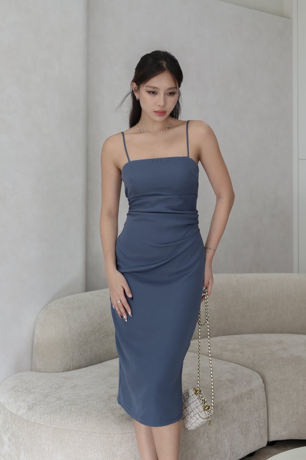 *TPZ* IRENA PADDED LOW BACK MIDI DRESS IN PACIFIC BLUE