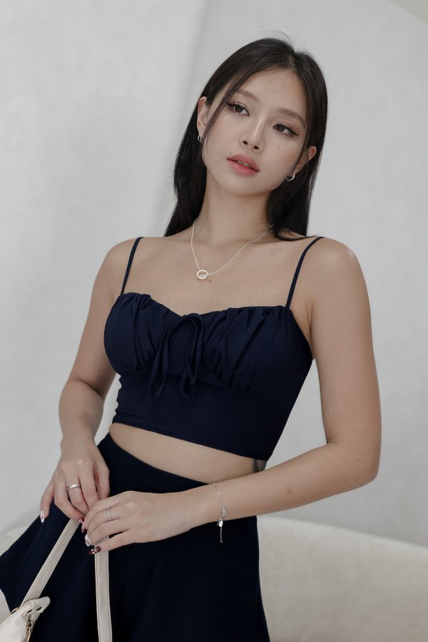 *TPZ* BLOSSOM PADDED CROP TOP IN NAVY