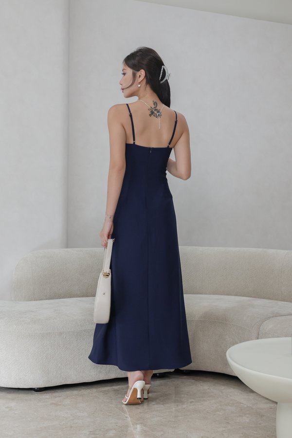 *TPZ* MOIRE PADDED MAXI DRESS IN MIDNIGHT NAVY