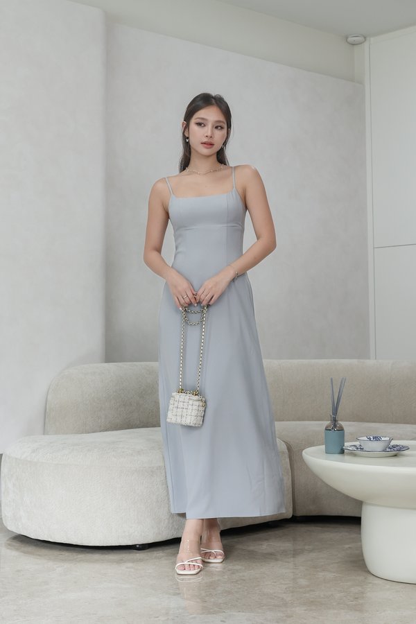 *TPZ* MOIRE PADDED MAXI DRESS IN ASH GREY