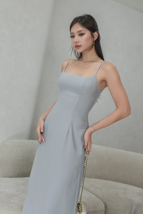 *TPZ* MOIRE PADDED MAXI DRESS IN ASH GREY