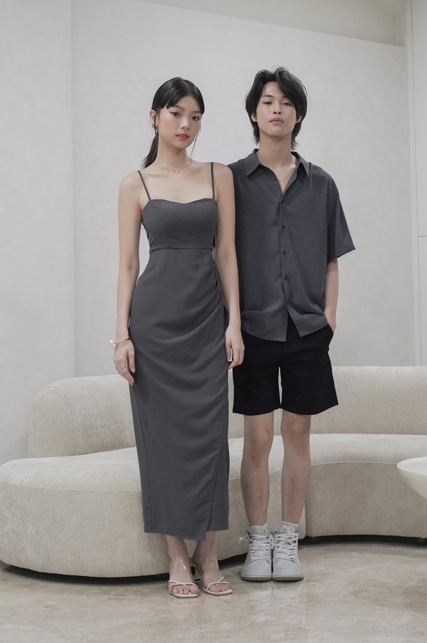 *TPZ* DAY ONE RUCHED MAXI DRESS IN GUNMETAL