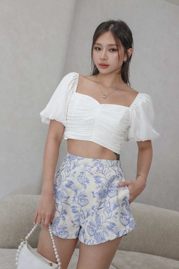*TPZ* MELLOW BUBBLE SLEEVES PLEATED TOP IN WHITE