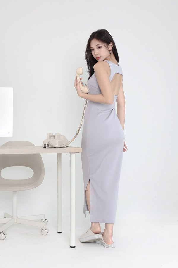 *TPZ* W PADDED OPEN BACK MIDAXI DRESS IN LILAC GREY