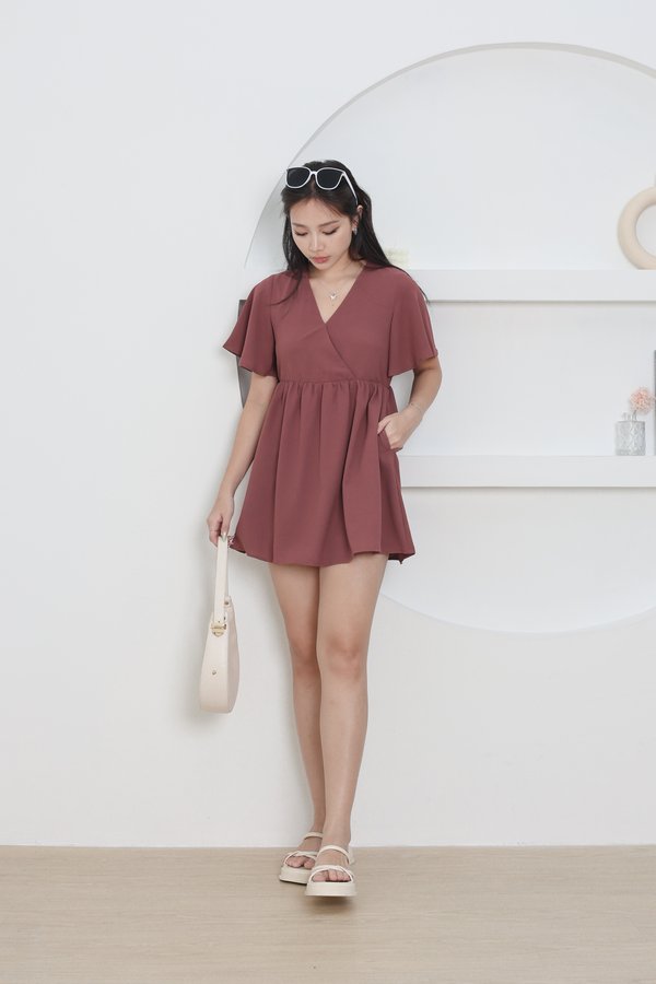 *TPZ* KISMET BABYDOLL DRESS ROMPER *WITH DETACHABLE SHORTS* IN MUTED ROSE