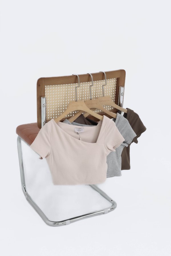 *TPZ* PERFECT CUT BASIC TOP (CROPPED) *BUNDLE OF 3 - OLIVE BROWN, NATURAL IVORY, HEATHER GREY