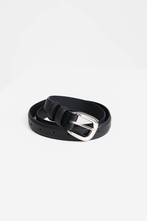 VOCCO FAUX LEATHER BELT IN BLACK WITH SILVER HARDWARE 