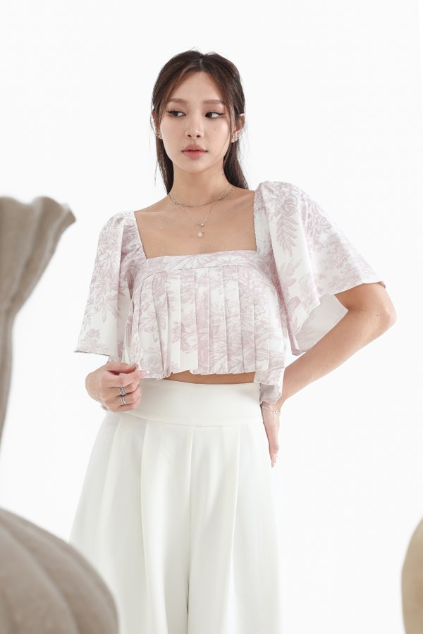 *TPZ* HAUS PLEATED FLUTTER TOP IN SOFT PINK TOILE