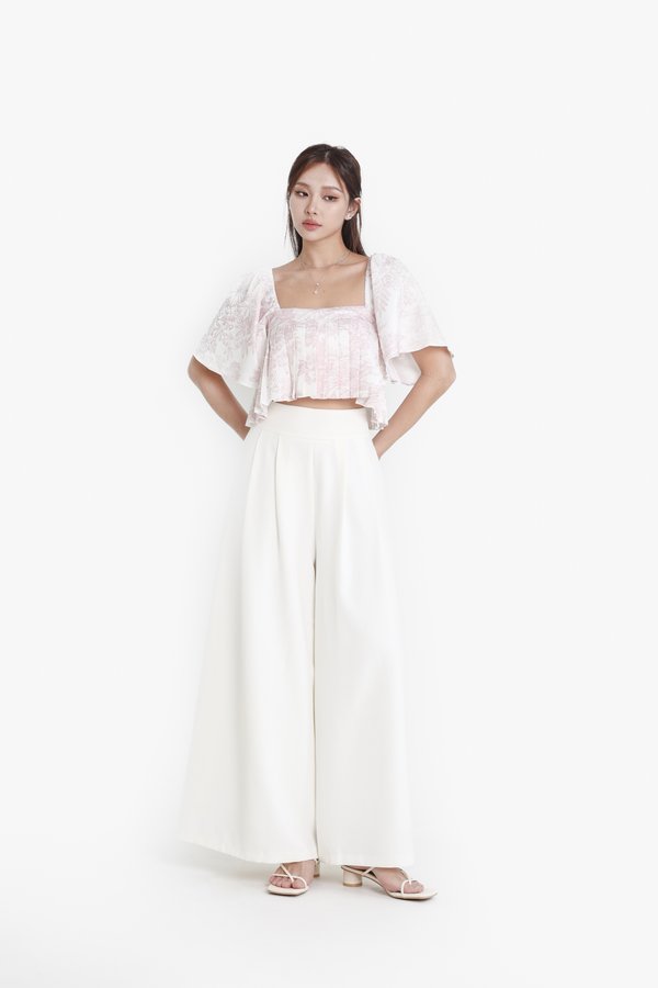 *TPZ* HAUS PLEATED FLUTTER TOP IN SOFT PINK TOILE