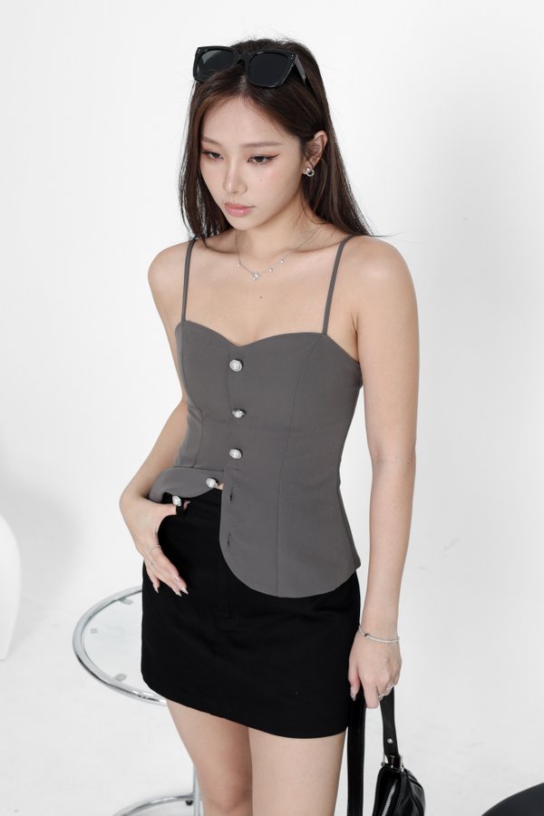 *TPZ* VIP PEARL SWEETHEART TOP IN TAUPE GREY