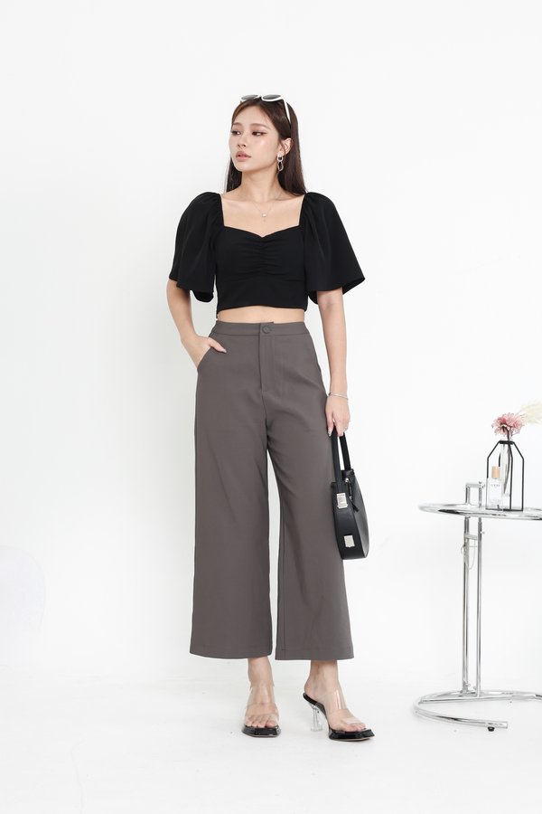 *TPZ* VIP HIGH WAISTED PANTS (PETITE) IN TAUPE GREY