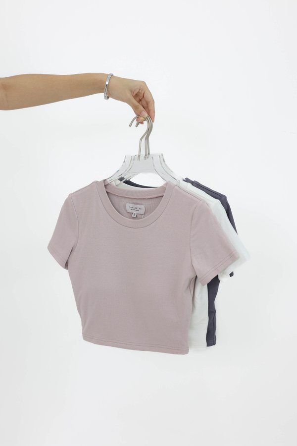 *TPZ* PERFECT ROUND NECK TOP (CROPPED) *BUNDLE OF 3 - DUSTY PINK, WHITE, GUNMETAL*